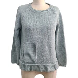 Pure Jill Wool Cotton Blend Textured Sweater Blue Pocket Pullover XS Petite Cozy